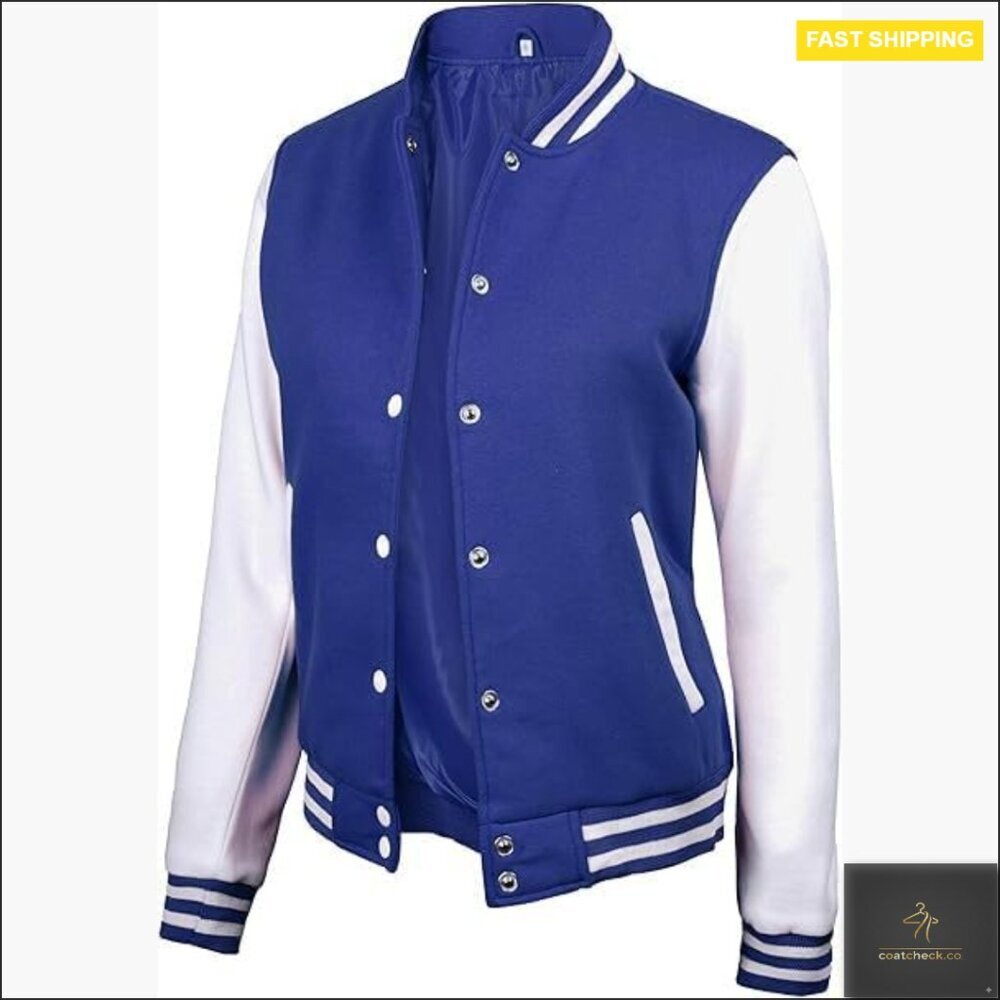 Fleece Bomber Varsity Jacket Retro Letterman Style Cropped Casual